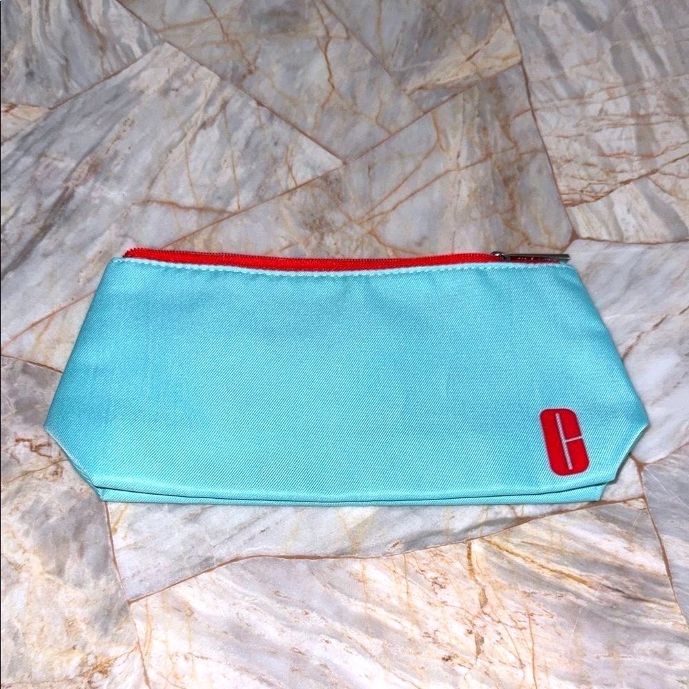 Clinique Turquoise Pouch with Red Accent